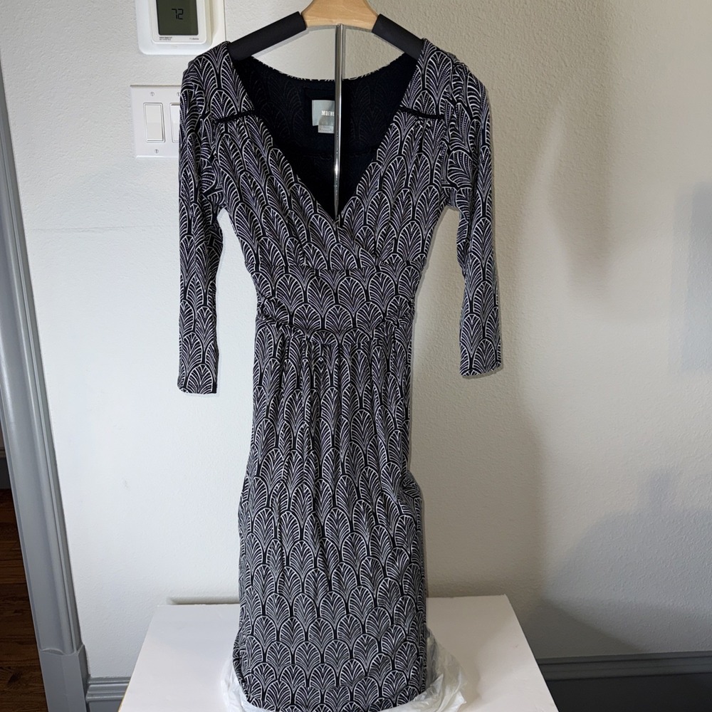 Maeve by Anthropologie Long Sleeve Art Deco Print Midi‎ Dress Size XS